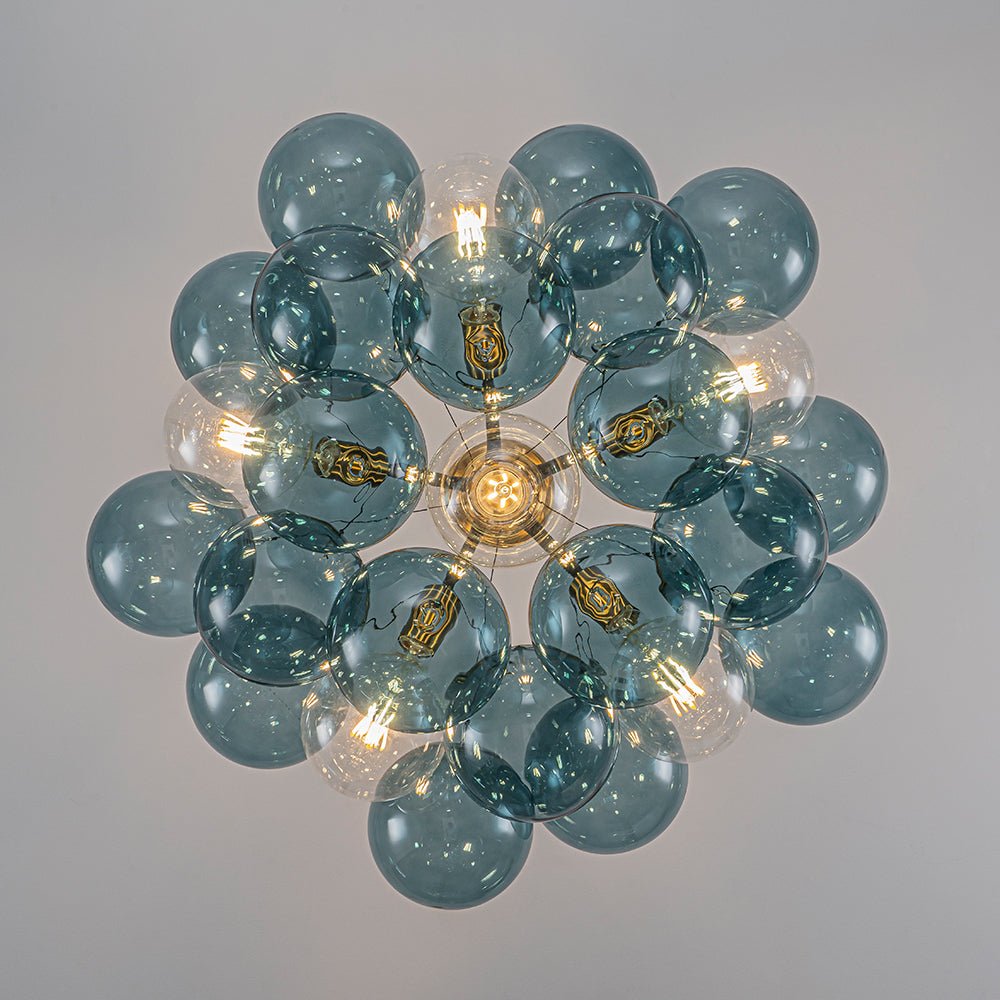 6-Light Sapphire Orb Suspended Fixture with Brass Hardware and LED Bulbs for Dining Room & Entryway