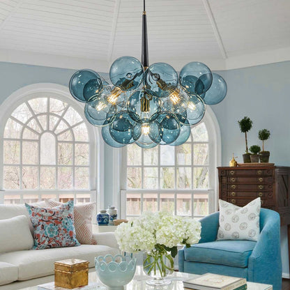 6-Light Sapphire Orb Suspended Fixture with Brass Hardware and LED Bulbs for Dining Room & Entryway
