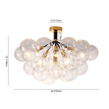 Multi-Globe Ceiling Light with Clear Glass Spheres and Metal Arms for Dining Room & Living Room
