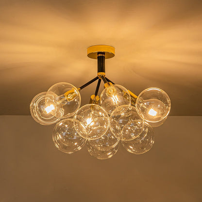 Multi-Globe Ceiling Light with Clear Glass Spheres and Metal Arms for Dining Room & Living Room