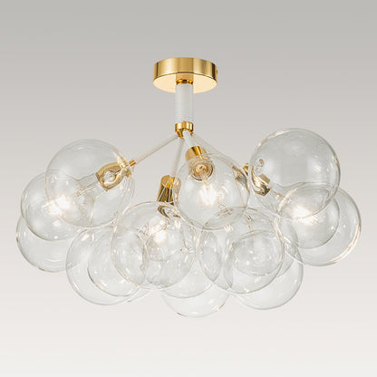Multi-Globe Ceiling Light with Clear Glass Spheres and Metal Arms for Dining Room & Living Room