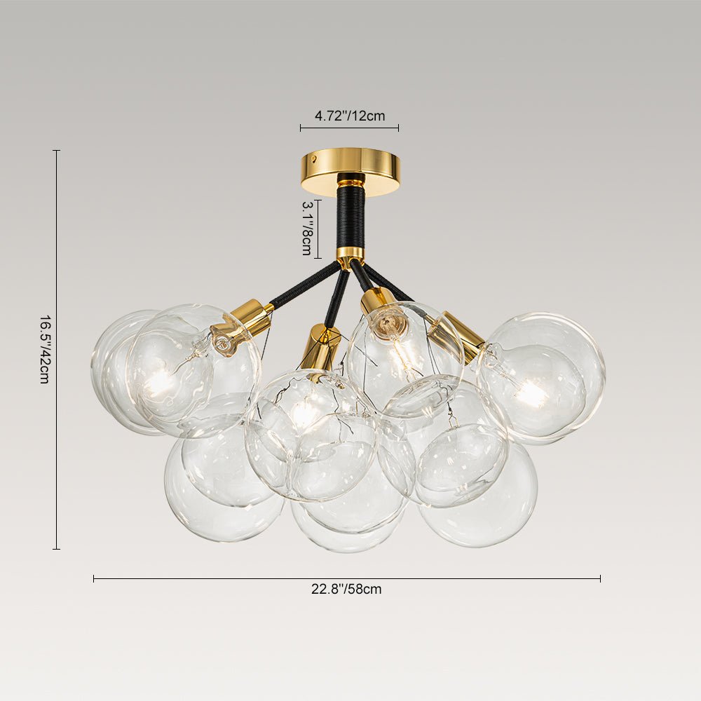 Multi-Globe Ceiling Light with Clear Glass Spheres and Metal Arms for Dining Room & Living Room