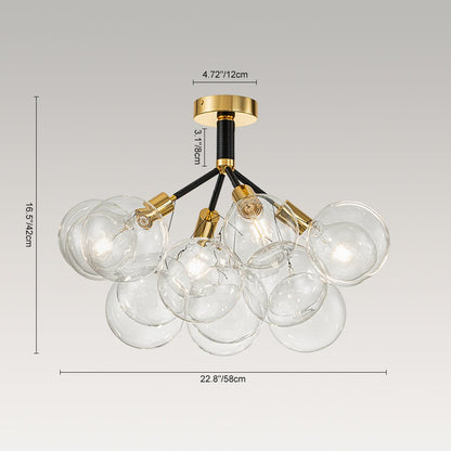 Multi-Globe Ceiling Light with Clear Glass Spheres and Metal Arms for Dining Room & Living Room