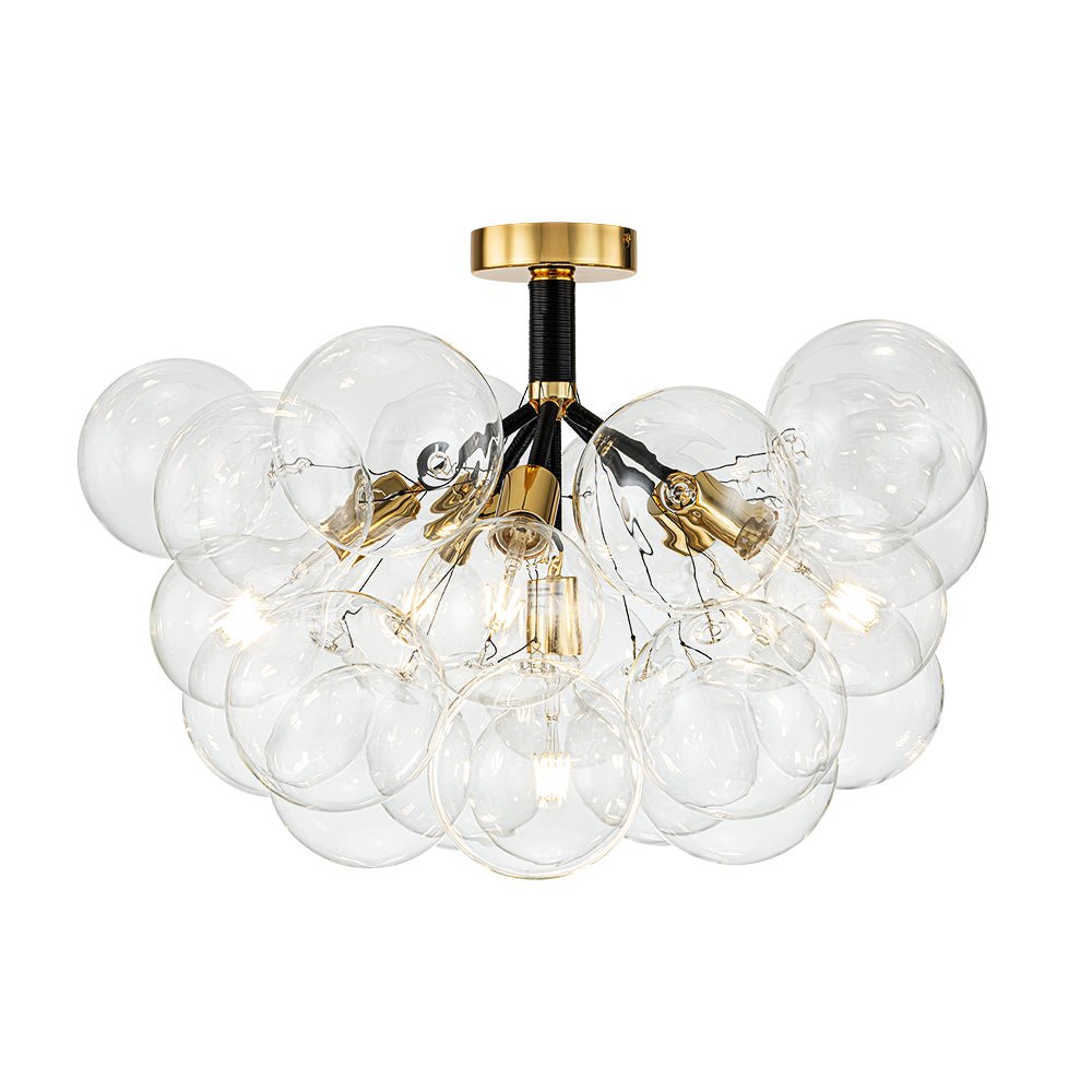 Multi-Globe Ceiling Light with Clear Glass Spheres and Metal Arms for Dining Room & Living Room