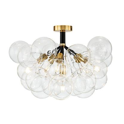 Multi-Globe Ceiling Light with Clear Glass Spheres and Metal Arms for Dining Room & Living Room