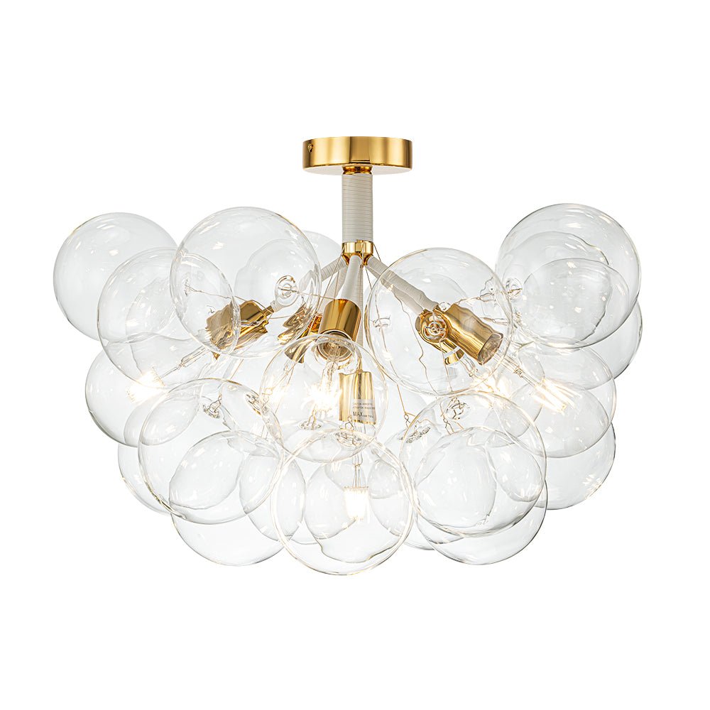 Multi-Globe Ceiling Light with Clear Glass Spheres and Metal Arms for Dining Room & Living Room