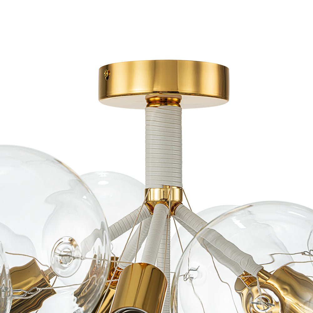 Multi-Globe Ceiling Light with Clear Glass Spheres and Metal Arms for Dining Room & Living Room