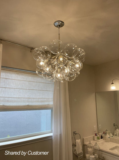 Multi-Globe Hanging Light Fixture Chrome 25 in Adjustable Suspension Cord 20 Glass Orbs LED Ceiling Lamp for Dining Living