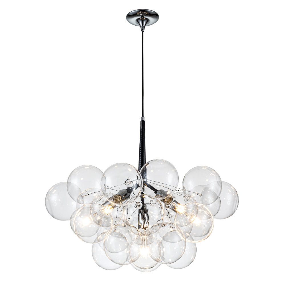 Multi-Globe Hanging Light Fixture Chrome 25 in Adjustable Suspension Cord 20 Glass Orbs LED Ceiling Lamp for Dining Living