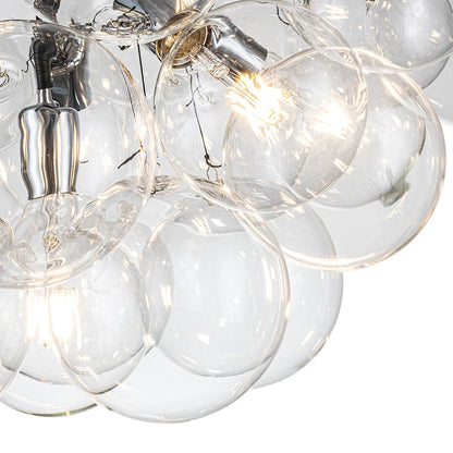 Multi-Globe Hanging Light Fixture Chrome 25 in Adjustable Suspension Cord 20 Glass Orbs LED Ceiling Lamp for Dining Living