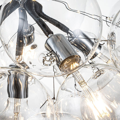 Multi-Globe Hanging Light Fixture Chrome 25 in Adjustable Suspension Cord 20 Glass Orbs LED Ceiling Lamp for Dining Living