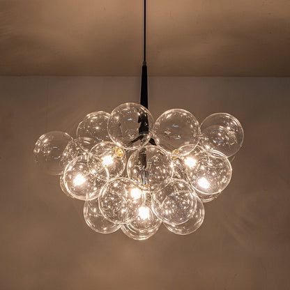 Multi-Globe Hanging Light Fixture Chrome 25 in Adjustable Suspension Cord 20 Glass Orbs LED Ceiling Lamp for Dining Living