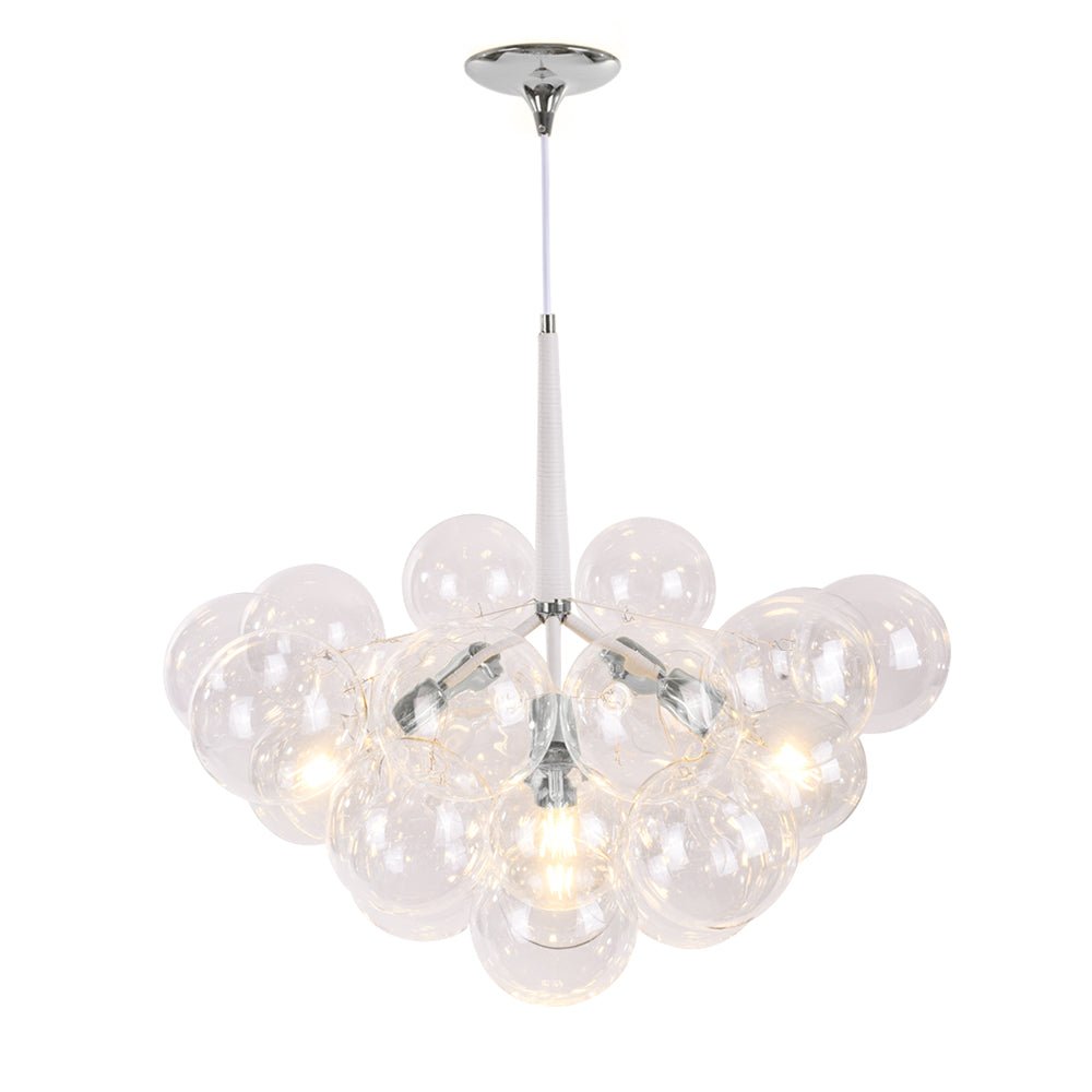 Multi-Globe Hanging Light Fixture Chrome 25 in Adjustable Suspension Cord 20 Glass Orbs LED Ceiling Lamp for Dining Living