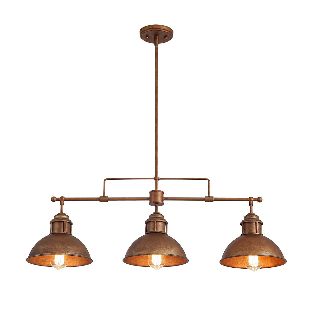 Industrial Kitchen Island Chandelier with Adjustable Drop Rods & Three Dome Shades for Dining Room Hardwired Ceiling Fixture