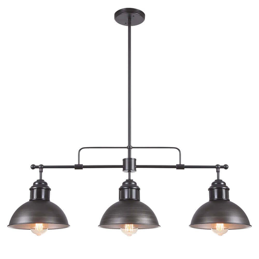 Industrial Kitchen Island Chandelier with Adjustable Drop Rods & Three Dome Shades for Dining Room Hardwired Ceiling Fixture