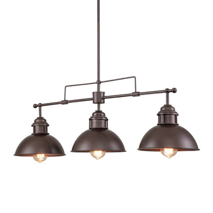 Industrial Kitchen Island Chandelier with Adjustable Drop Rods & Three Dome Shades for Dining Room Hardwired Ceiling Fixture