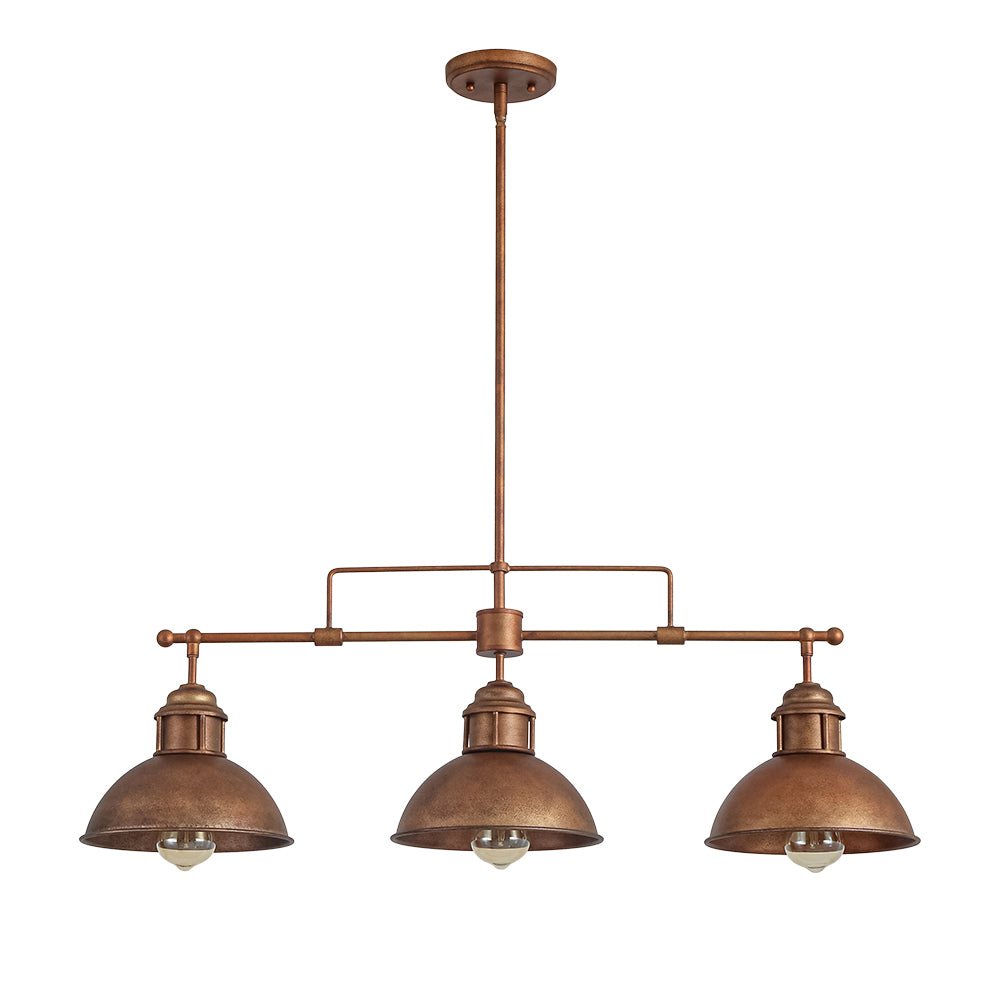 Industrial Kitchen Island Chandelier with Adjustable Drop Rods & Three Dome Shades for Dining Room Hardwired Ceiling Fixture