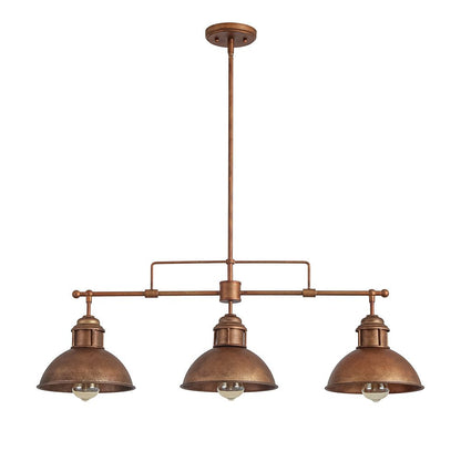 Industrial Kitchen Island Chandelier with Adjustable Drop Rods & Three Dome Shades for Dining Room Hardwired Ceiling Fixture