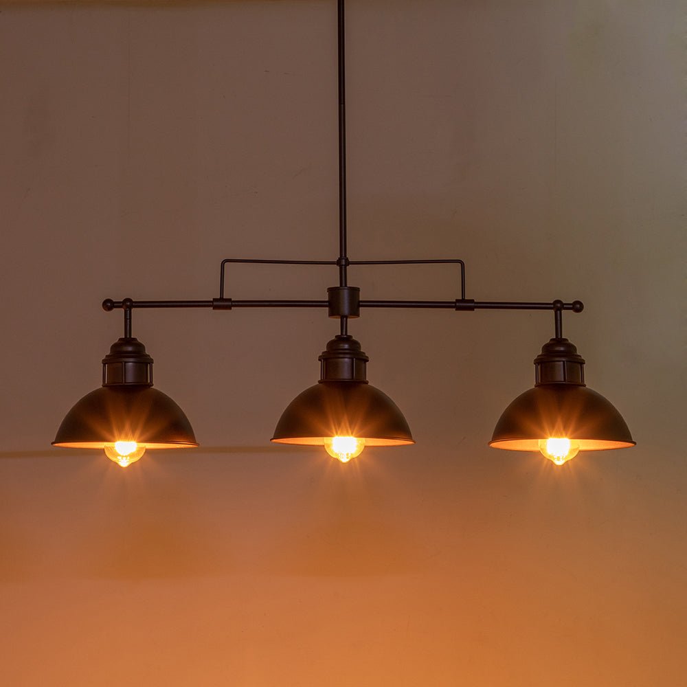 Industrial Kitchen Island Chandelier with Adjustable Drop Rods & Three Dome Shades for Dining Room Hardwired Ceiling Fixture