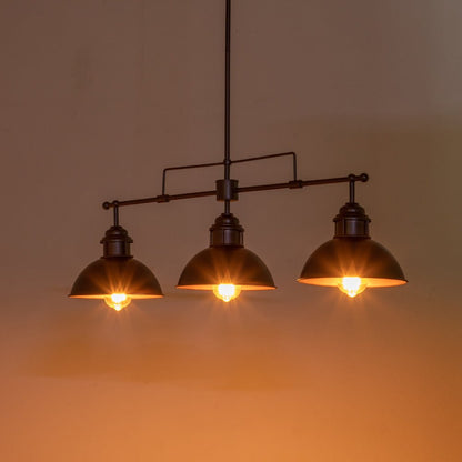 Industrial Kitchen Island Chandelier with Adjustable Drop Rods & Three Dome Shades for Dining Room Hardwired Ceiling Fixture