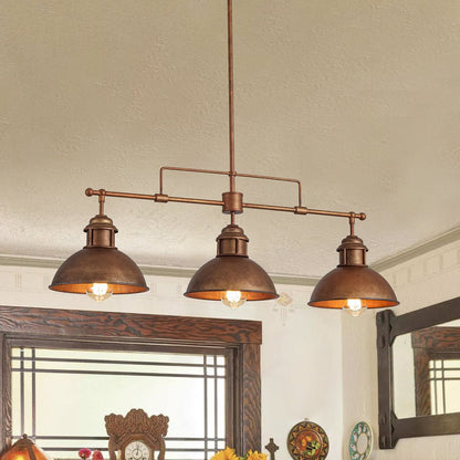 Industrial Kitchen Island Chandelier with Adjustable Drop Rods & Three Dome Shades for Dining Room Hardwired Ceiling Fixture