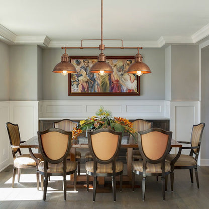 Industrial Kitchen Island Chandelier with Adjustable Drop Rods & Three Dome Shades for Dining Room Hardwired Ceiling Fixture