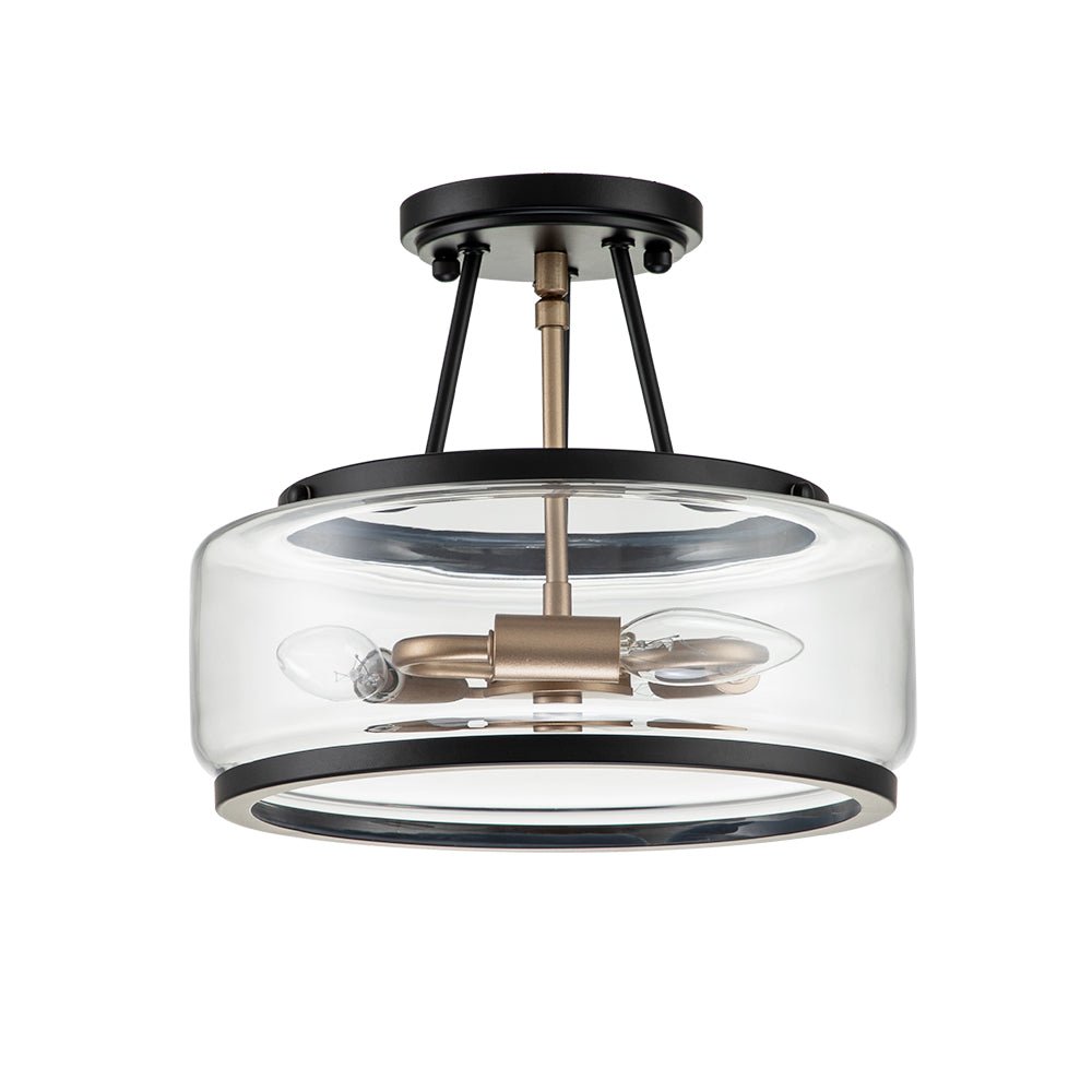 3-Light Clear Glass Ceiling Light Fixture Black Brass Farmhouse Drum Shade for Kitchen Bedroom Entryway Hallway Laundry Dining Room
