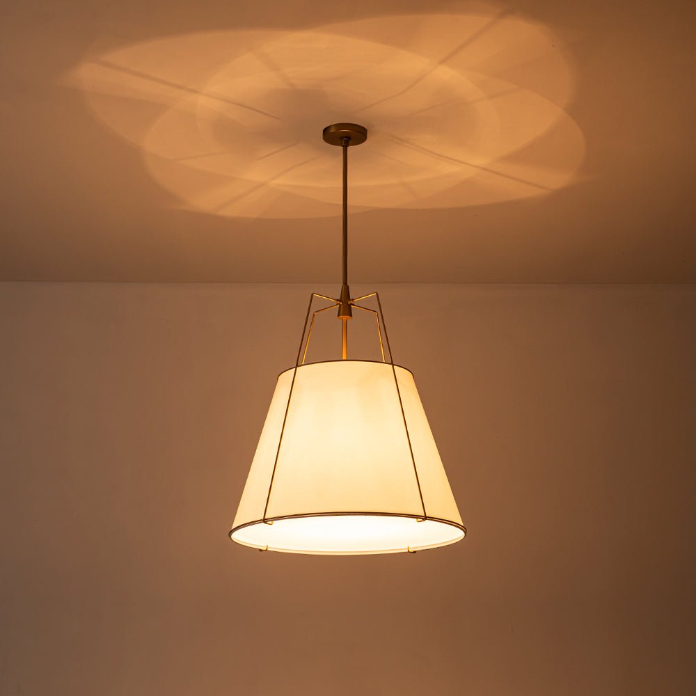 Tapered Fabric Drum Lantern Chandelier with Adjustable Height for Dining Room & Entryway