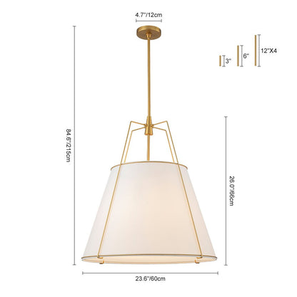 Tapered Fabric Drum Lantern Chandelier with Adjustable Height for Dining Room & Entryway