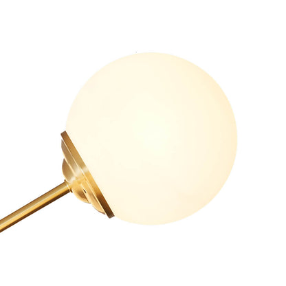 12-Light Mid-Century Ceiling Fixture with Frosted Glass Spheres & Golden Metal Arms for Dining Room, Foyer, Bedroom