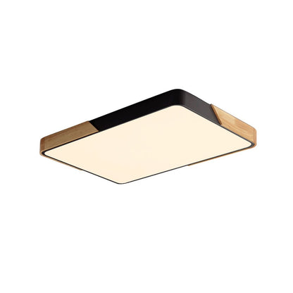 Modern Farmhouse Wood Frame Ceiling Light Fixture - Dimmable LED Low Profile Panel for Kitchen, Living Room, Bedroom - 5 Color