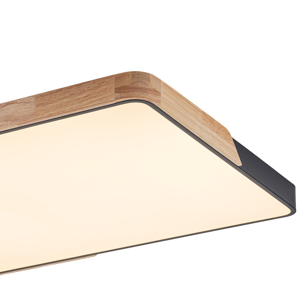 Modern Farmhouse Wood Frame Ceiling Light Fixture - Dimmable LED Low Profile Panel for Kitchen, Living Room, Bedroom - 5 Color