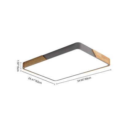 Modern Farmhouse Wood Frame Ceiling Light Fixture - Dimmable LED Low Profile Panel for Kitchen, Living Room, Bedroom - 5 Color