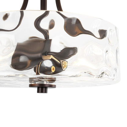Textured Glass Semi-Flush Ceiling Light 12 Inch Round Drum for Bedrooms Bathrooms Hallways Entryways Compact Spaces Two Bulb Metal Frame Mod