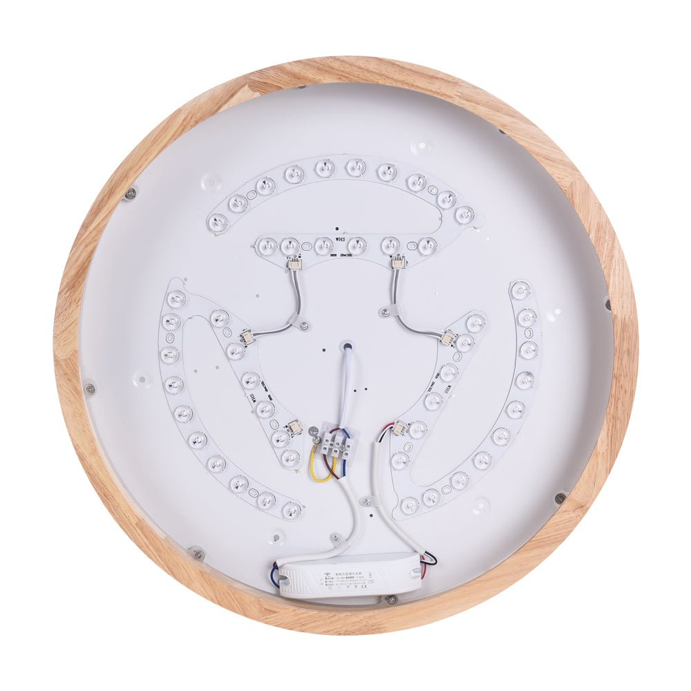 Dimmable Hardwired Ceiling Light Fixture Wood Rim Acrylic Shade 5-Color Temperature Adjustable LED Module for Kitchen Bedroom Living Room