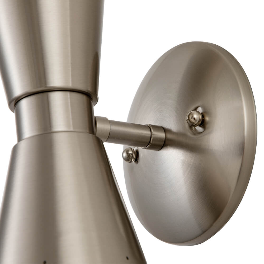 Perforated Metal Wall Light Fixture Dual Cone Sconce Brass Nickel Hardwired Uplight Downlight Bedroom Bathroom Hallway Entryway Ambient