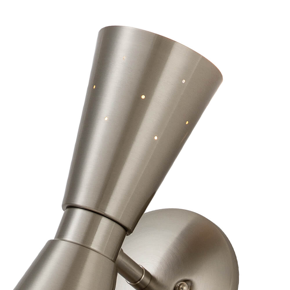 Perforated Metal Wall Light Fixture Dual Cone Sconce Brass Nickel Hardwired Uplight Downlight Bedroom Bathroom Hallway Entryway Ambient