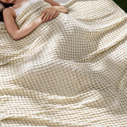 Cozy Haven | Couverture Queen légère en coton et bambou à tissage gaufré rafraîchissant | Jeté d'été doux pour ceux qui ont chaud la nuit