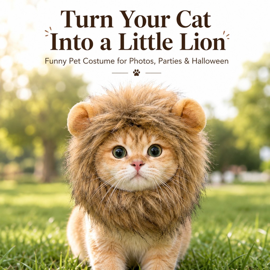Ortekor Soft Lion Mane Pet Headpiece for Cats & Small Dogs - Easy Open-Face Costume for Halloween Photos, Pet Parties & Outdoor Fun