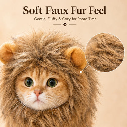 Ortekor Soft Lion Mane Pet Headpiece for Cats & Small Dogs - Easy Open-Face Costume for Halloween Photos, Pet Parties & Outdoor Fun