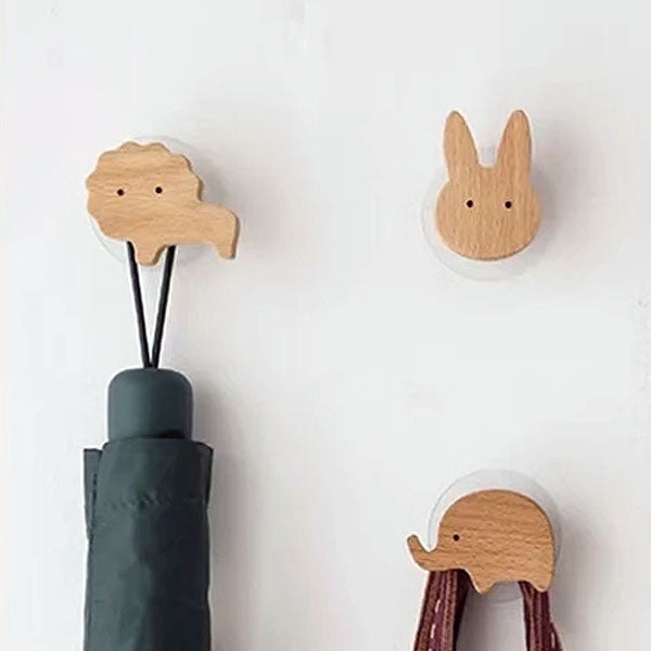 Animal-Shaped Wood Peg Rack for Kids' Rooms — Self-Stick or Screw-Mount Entryway Organizer, Nursery Decor Hanger for Coats, Backpacks & Acce