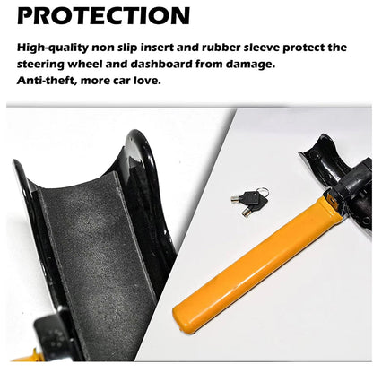 Steering Wheel Security Bar – Heavy-Duty Anti-Theft Device for Cars, Trucks & SUVs – High-Visibility Yellow Iron T-Bar Immobilizer
