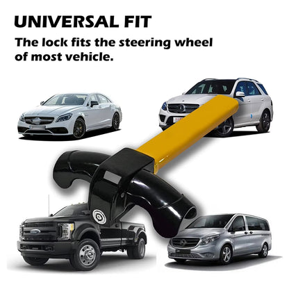 Steering Wheel Security Bar – Heavy-Duty Anti-Theft Device for Cars, Trucks & SUVs – High-Visibility Yellow Iron T-Bar Immobilizer