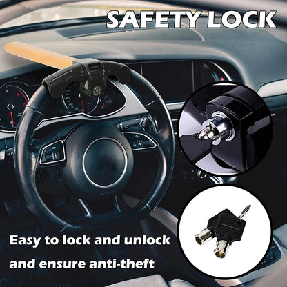 Steering Wheel Security Bar – Heavy-Duty Anti-Theft Device for Cars, Trucks & SUVs – High-Visibility Yellow Iron T-Bar Immobilizer