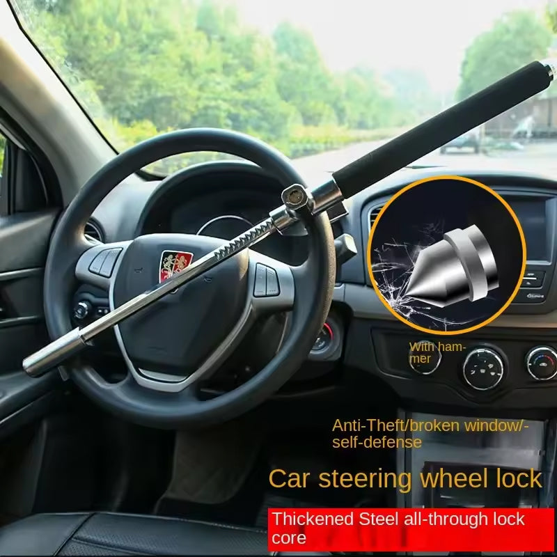 Retractable Anti-Theft Bar with Copper Core Lock & Emergency Glass Breaker for Cars, SUVs & Trucks