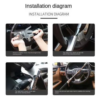 Retractable Anti-Theft Bar with Copper Core Lock & Emergency Glass Breaker for Cars, SUVs & Trucks