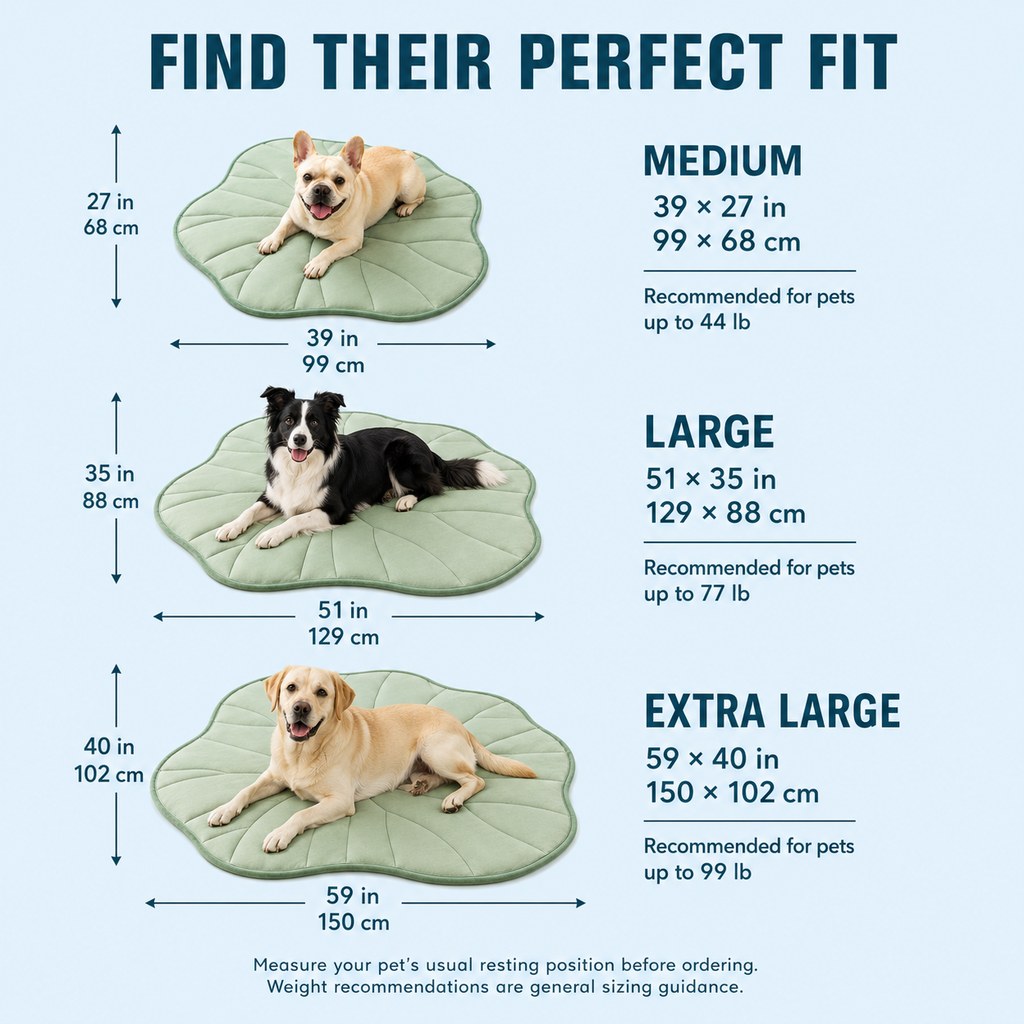 Ortekor Lotus Leaf Cooling Pet Mat for Floors, Sofas, Crates & Car Seats - Reversible Washable Comfort for Warm Days