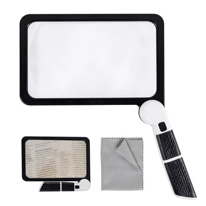 Illuminated Full-Page Magnifier with Adjustable LED Lights for Reading Books, Newspapers & Fine Print | Folding Design with 5X Magnification