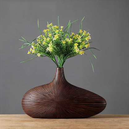 Sculptural Resin Vase 20 Inch Tall Wood Grain Finish for Dried Flowers Stems Branches Japandi Boho Minimalist Entryway Console Table Sideboa