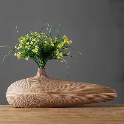 Sculptural Resin Vase 20 Inch Tall Wood Grain Finish for Dried Flowers Stems Branches Japandi Boho Minimalist Entryway Console Table Sideboa